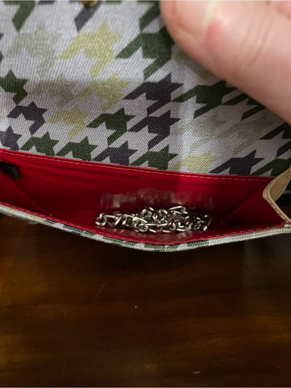 Dooney & Bourke Green and Olive Houndstooth Canvas Envelope Clutch - Picture 6 of 9